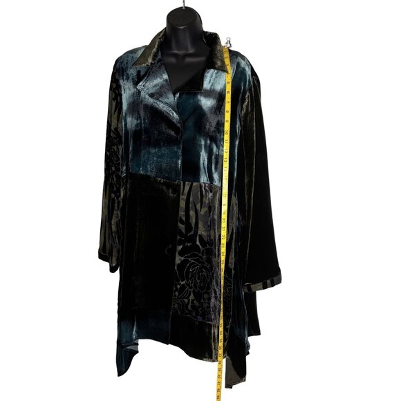 Elegant Anis.A Velvet & Silk Blend Asymmetrical Drape Jacket XL Black/Green - Picture 8 of 10